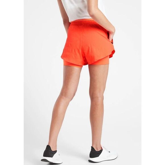 Athleta Trekkie Crest 2 in 1 shortie size 8 orange racing red - Picture 2 of 6